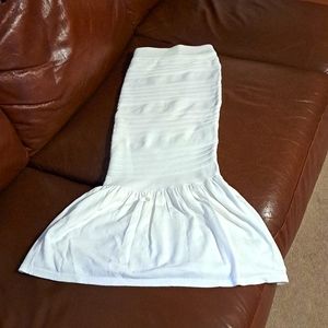 White Fitted Ribbed Midi Mermaid Skirt XXL